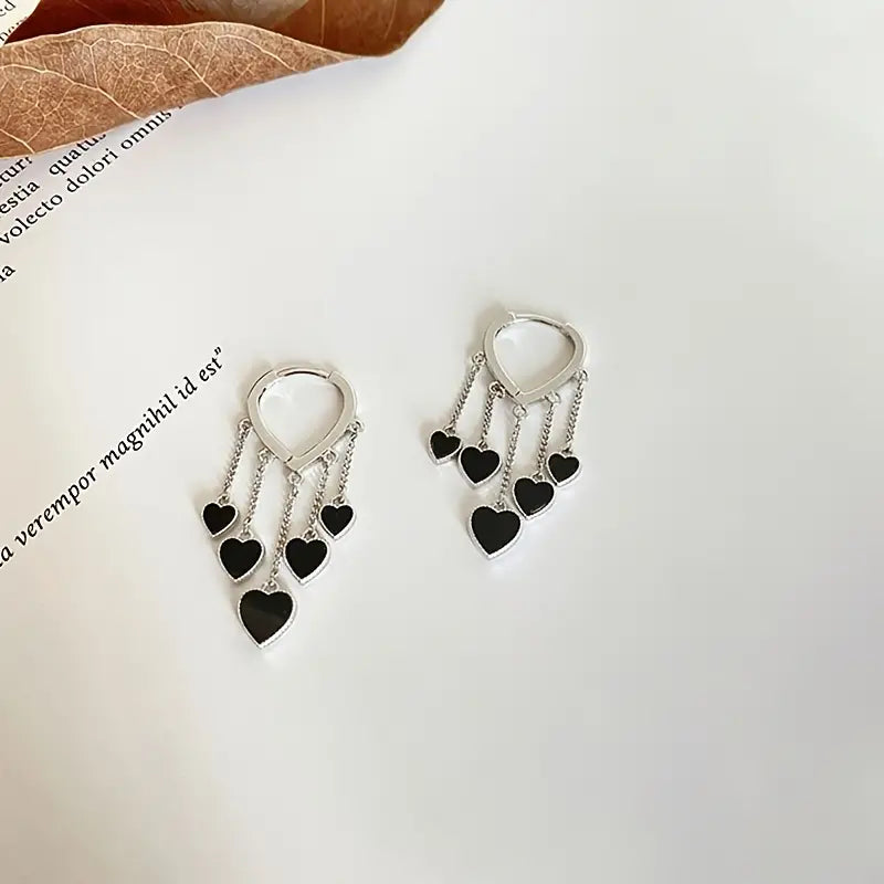 Black LOVE Heart Tassel Earrings(RS)