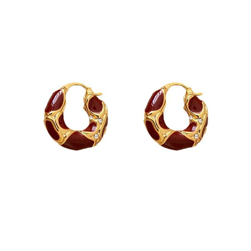 Light luxury, high-end temperament, enamel ear buckle design, popular earrings, French drop glazed leopard print circle earrings
