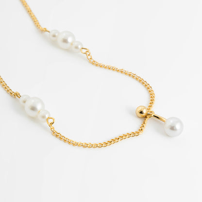 Zircon navel nail body chain sexy imitation pearl tassel chain