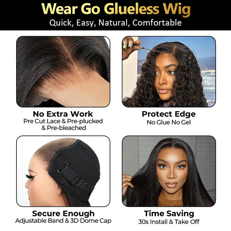 🔥Sale Happening Now:70%OFF🔥Pre-Cut Lace Kinky Straight 360 Full Lace Frontal Glueless Wig With Invisi Drawstring Pre Plucked Human Hair Wig