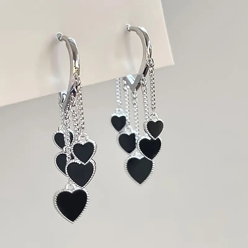 Black LOVE Heart Tassel Earrings（RS）