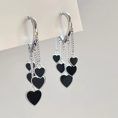 Black LOVE Heart Tassel Earrings（RS）