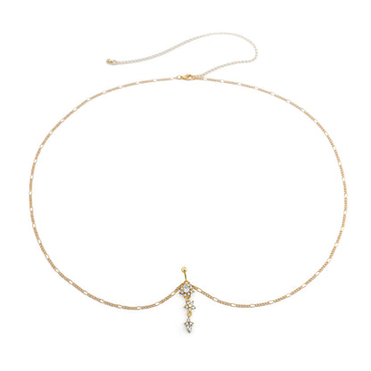 Sexy rhinestone puncture navel nail waist chain, sweet and cool summer body chain