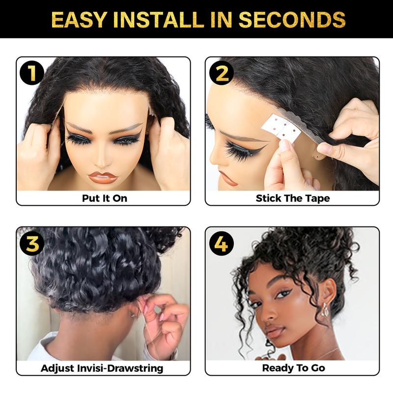 🔥Sale Happening Now:70%OFF🔥Pre-Cut Lace Kinky Straight 360 Full Lace Frontal Glueless Wig With Invisi Drawstring Pre Plucked Human Hair Wig（sku）