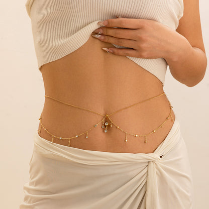 Zircon navel nail body chain sexy imitation pearl tassel chain