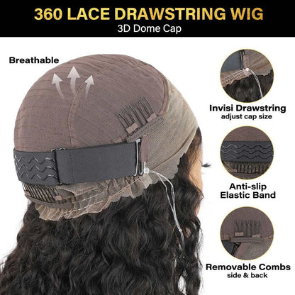 🔥Sale Happening Now:70%OFF🔥Pre-Cut Lace Kinky Straight 360 Full Lace Frontal Glueless Wig With Invisi Drawstring Pre Plucked Human Hair Wig