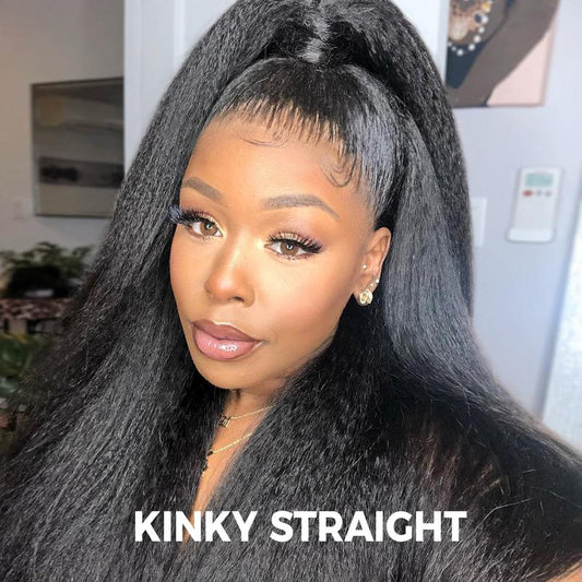 🔥Sale Happening Now:70%OFF🔥Pre-Cut Lace Kinky Straight 360 Full Lace Frontal Glueless Wig With Invisi Drawstring Pre Plucked Human Hair Wig（sku）