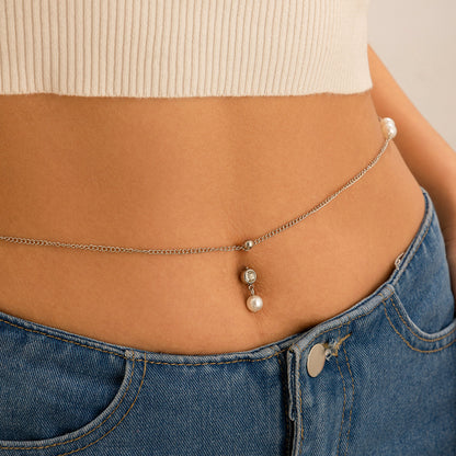 Zircon navel nail body chain sexy imitation pearl tassel chain