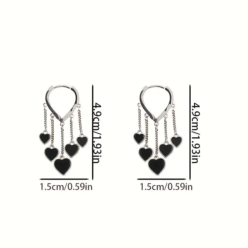 Black LOVE Heart Tassel Earrings（RS）
