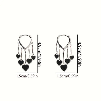 Black LOVE Heart Tassel Earrings（RS）